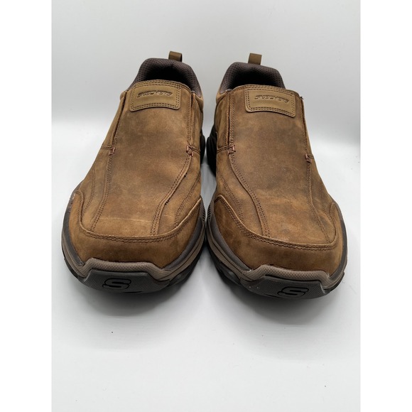 Skechers Relaxed Fit Men Sz 14 Brown Leather Slip On Goodyear Shoes 204436 DSRT